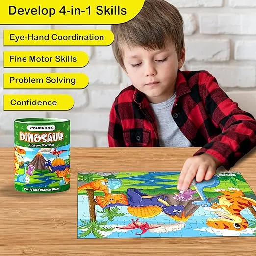 WONDRBOX Dinosaur Jigsaw Puzzle Game.Educational Toy for 5 6 7-Year-Olds"